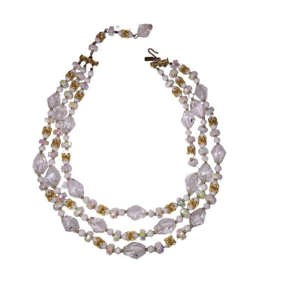 Hattie Carnegie Multi-Strand Black & Orange Glass Bead  Hattie Carnegie Multi Strand Faceted Glass Necklac